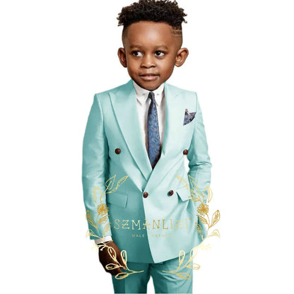 Casual Boys Suit Double Breasted Pink Wedding Tuxedo Kids Blazer Pants 2 Piece Peaked Lapel Fashion Party Clothes