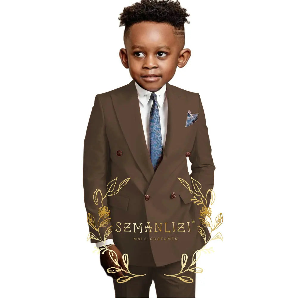 Casual Boys Suit Double Breasted Pink Wedding Tuxedo Kids Blazer Pants 2 Piece Peaked Lapel Fashion Party Clothes