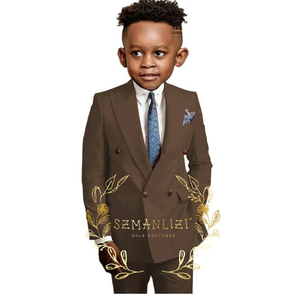 Casual Boys Suit Double Breasted Pink Wedding Tuxedo Kids Blazer Pants 2 Piece Peaked Lapel Fashion Party Clothes