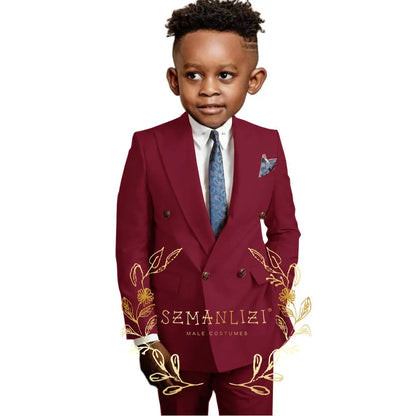Casual Boys Suit Double Breasted Pink Wedding Tuxedo Kids Blazer Pants 2 Piece Peaked Lapel Fashion Party Clothes