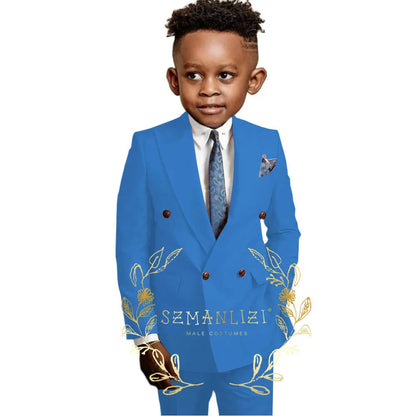 Casual Boys Suit Double Breasted Pink Wedding Tuxedo Kids Blazer Pants 2 Piece Peaked Lapel Fashion Party Clothes