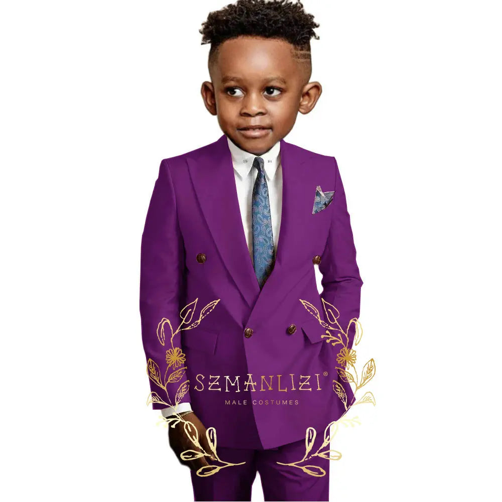 Casual Boys Suit Double Breasted Pink Wedding Tuxedo Kids Blazer Pants 2 Piece Peaked Lapel Fashion Party Clothes