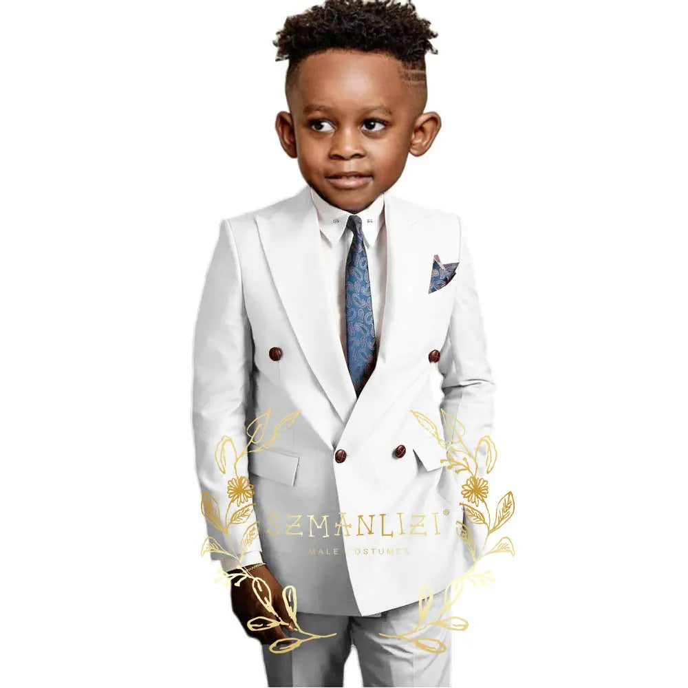 Casual Boys Suit Double Breasted Pink Wedding Tuxedo Kids Blazer Pants 2 Piece Peaked Lapel Fashion Party Clothes