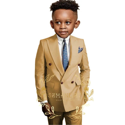 Casual Boys Suit Double Breasted Pink Wedding Tuxedo Kids Blazer Pants 2 Piece Peaked Lapel Fashion Party Clothes