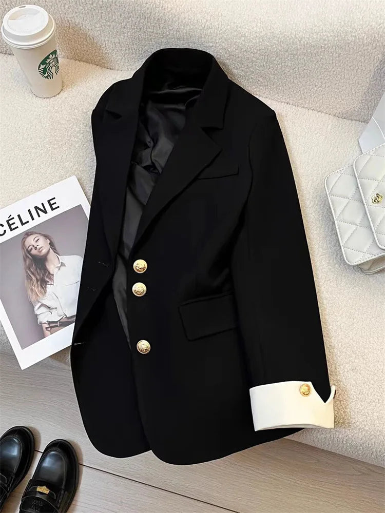 Elegant Women Blazer Vest Coat Fashion Stand Up Collar Long Sleeve Female Coats Spring Autumn Fashion Loose Office Lady Outwear