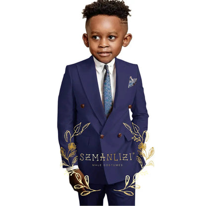 Casual Boys Suit Double Breasted Pink Wedding Tuxedo Kids Blazer Pants 2 Piece Peaked Lapel Fashion Party Clothes