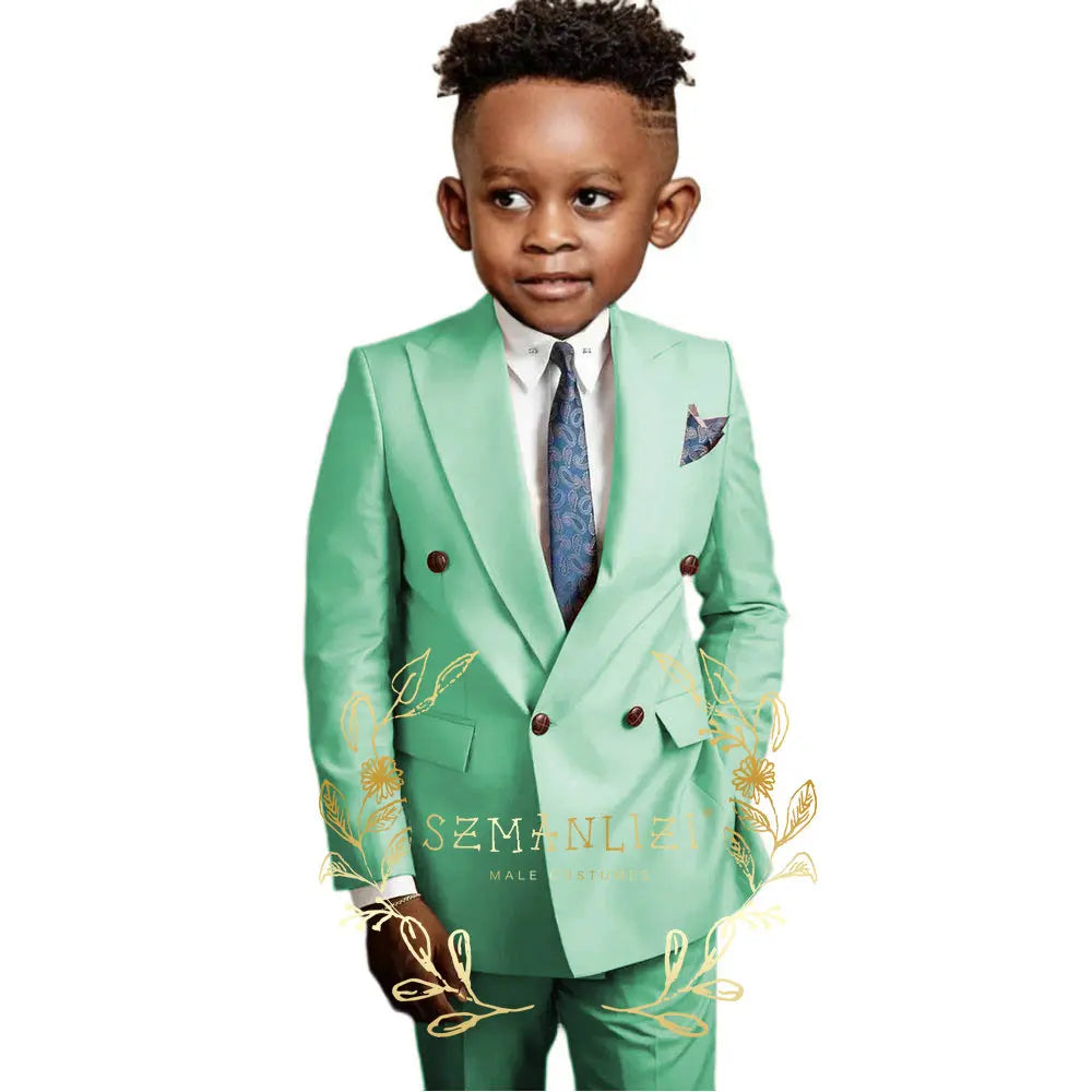 Casual Boys Suit Double Breasted Pink Wedding Tuxedo Kids Blazer Pants 2 Piece Peaked Lapel Fashion Party Clothes