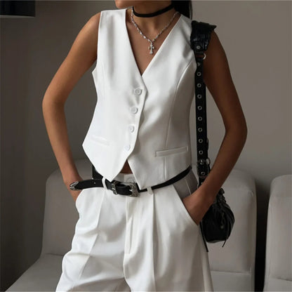 Women's White Suit Vest Formal Waistcoat V Neck Slim Fit Sleeveless Blazer Jacket Office Business Dinner Attire Lady Elegant Top