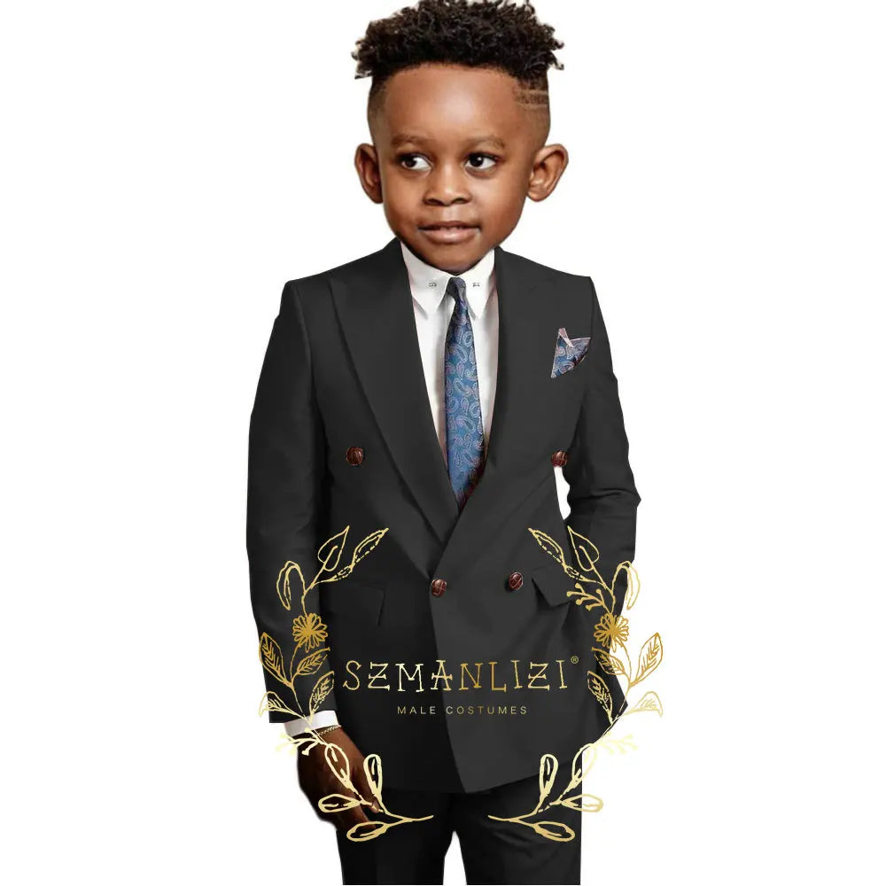 Casual Boys Suit Double Breasted Pink Wedding Tuxedo Kids Blazer Pants 2 Piece Peaked Lapel Fashion Party Clothes