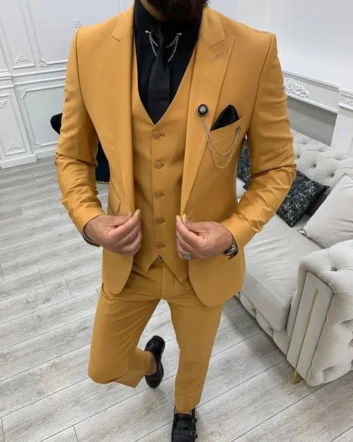 Slim Fit Men's Suits Costume Homme Wedding Tuxedo Prom Terno Masculino Blazer Groom Wear 3 Pieces Jacket+Pant+Vest