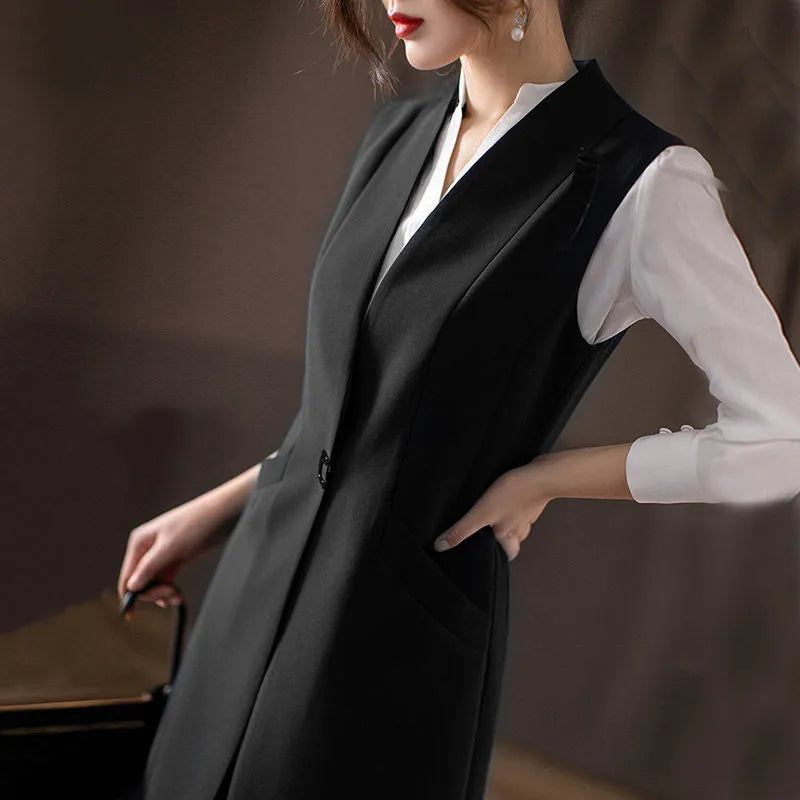Spring Autumn Women Vest Coat New Fashion Mid Long Sleeveless Blazer Jacket Office Lady Waistcoat Female Outerwear Casual Tops