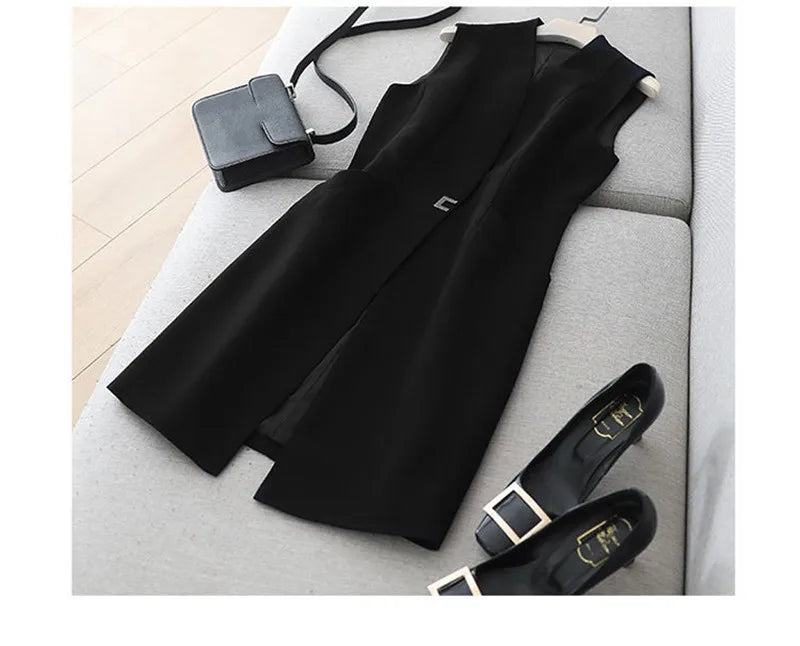 Spring Autumn Women Vest Coat New Fashion Mid Long Sleeveless Blazer Jacket Office Lady Waistcoat Female Outerwear Casual Tops