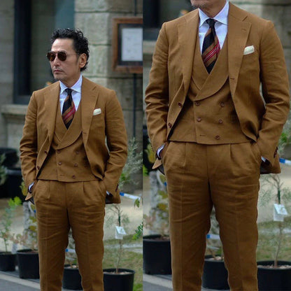 Business Men Suits Corduroy Tailor-Made 3 Pieces Coat Pants Slim Fit Tuxedo Jacket Coat Groom Wedding Groom Prom Formal Tailored
