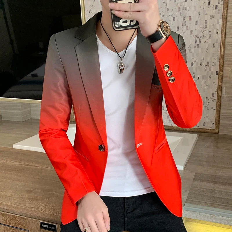 Men's Suit Jacket Gradient Blazer Male Gothic Coat New Masculino Korean Slim Casual Men's Dress Jacket Coat Luxury Suit for Men