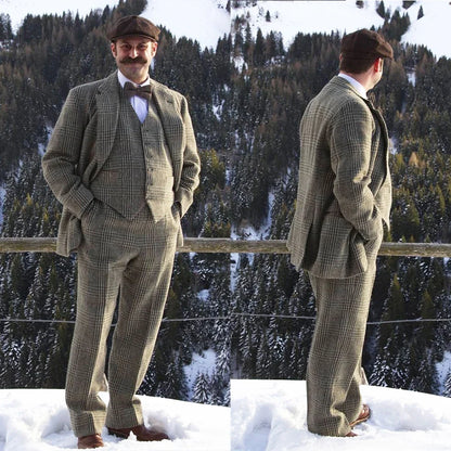 Business Men Suits Tailor-Made 3 Pieces Plaid British Style Wedding Groom Formal Customized Causal Prom Fashion Costume Homme