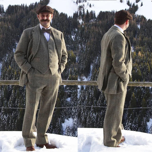 Business Men Suits Tailor-Made 3 Pieces Plaid British Style Wedding Groom Formal Customized Causal Prom Fashion Costume Homme