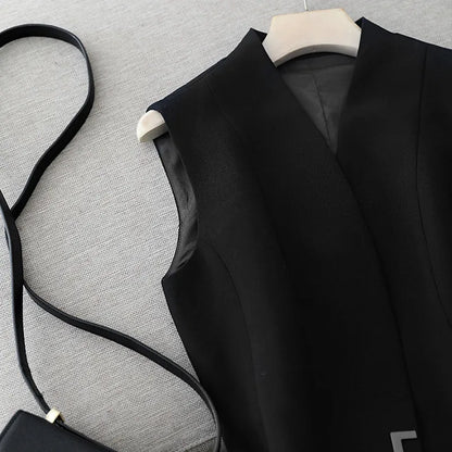 Spring Autumn Women Vest Coat New Fashion Mid Long Sleeveless Blazer Jacket Office Lady Waistcoat Female Outerwear Casual Tops