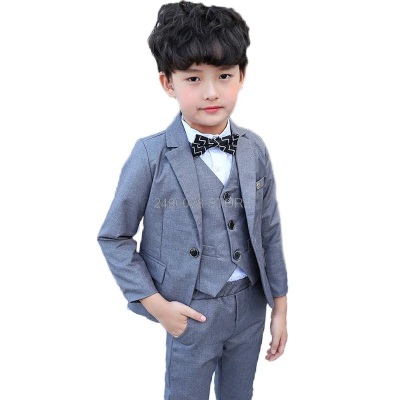 Flower Boys Wedding Suit Children Formal Tuxedo Blazer Vest pants Tie 4Pcs Clothing Set Kids Performance Party Dress Costume