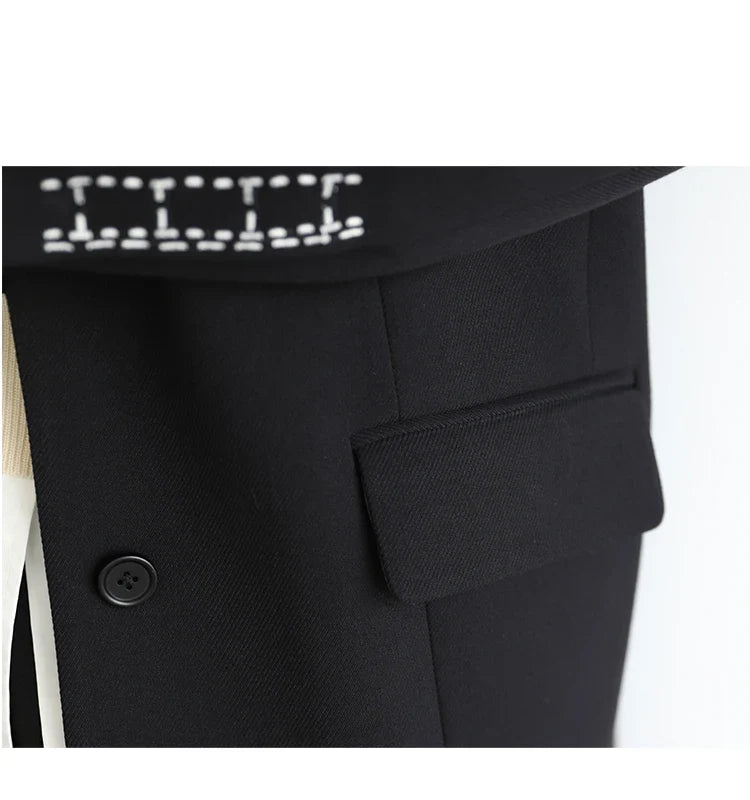 Women Office Lady Blazer Cuff Embroidery Wide Shoulder Twill Suit Women's Autumn Ladies Outerwear  Stylish Tops