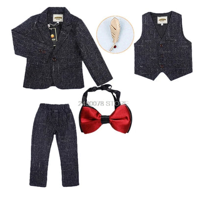 Flower Boys Wedding Suit Children Formal Tuxedo Blazer Vest pants Tie 4Pcs Clothing Set Kids Performance Party Dress Costume