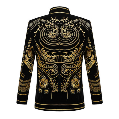 Men Vintage Velvet Embroidery Suit Jacket Cardigan Blazer Singer Concert Stage Costume Party Prom Wedding Tuxedo Costume