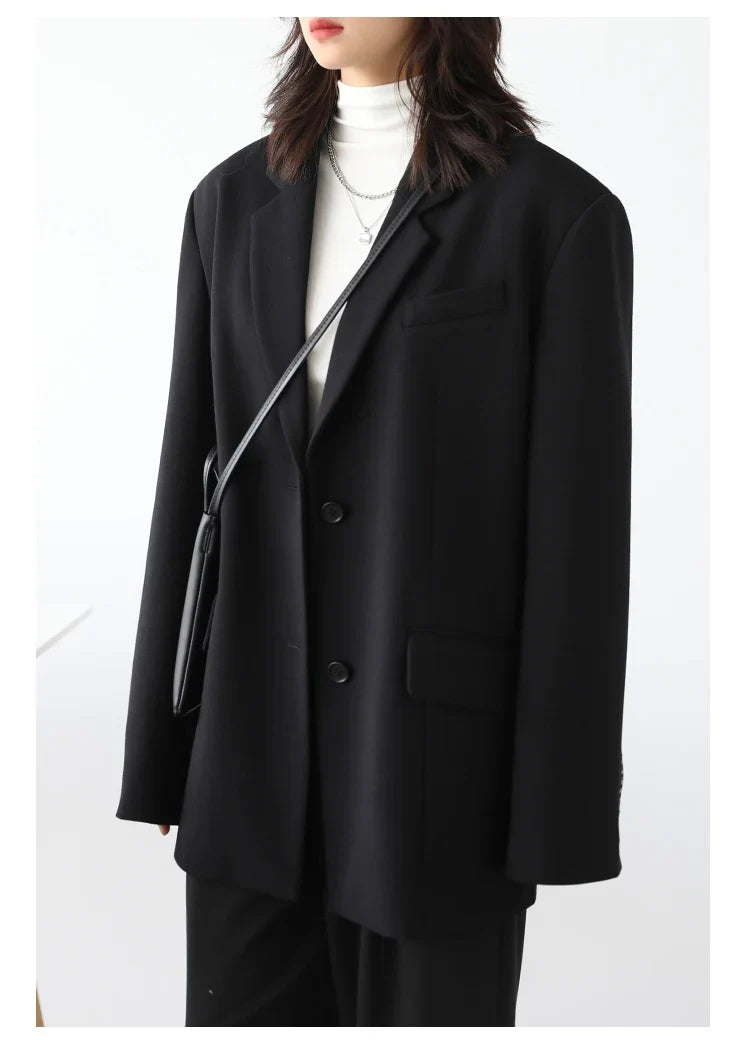 Women Office Lady Blazer Cuff Embroidery Wide Shoulder Twill Suit Women's Autumn Ladies Outerwear  Stylish Tops