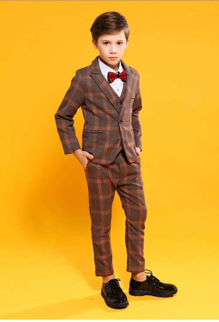 Boys Luxurious 4Pieces/Set Jacket Vest Pants Bowtie  Wedding Suit Kids Formal Birthday Dress Children dance show Party Costume