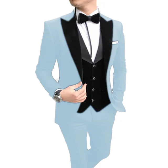 Brown Men wedding Suits Casual Slim Fit Black Notch Lapel Vest Best Man Tuxedos For Wedding Party Suits (Blazer+vest+Pants)