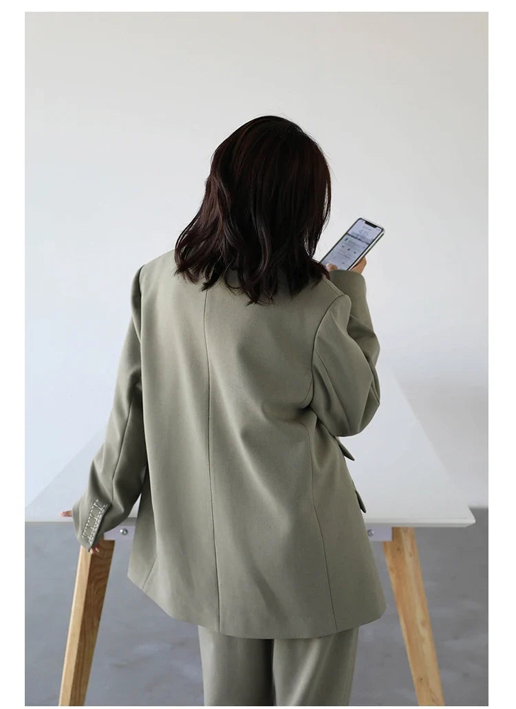 Women Office Lady Blazer Cuff Embroidery Wide Shoulder Twill Suit Women's Autumn Ladies Outerwear  Stylish Tops