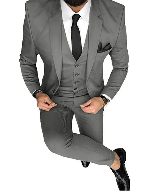 Men Suits Prom Tuxedo Slim Fit 3 Piece Groom Wedding Suits For Men Custom Blazer Terno Masuclino 3 Pieces (Jacket + Vest + Pant)