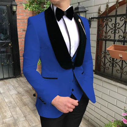 Fashion Men's Suit 3 Pieces Slim Fit Prom Tuxedos Tweed Shawl Lapel Wedding Grooms Blazer Vest Pants Wholesale