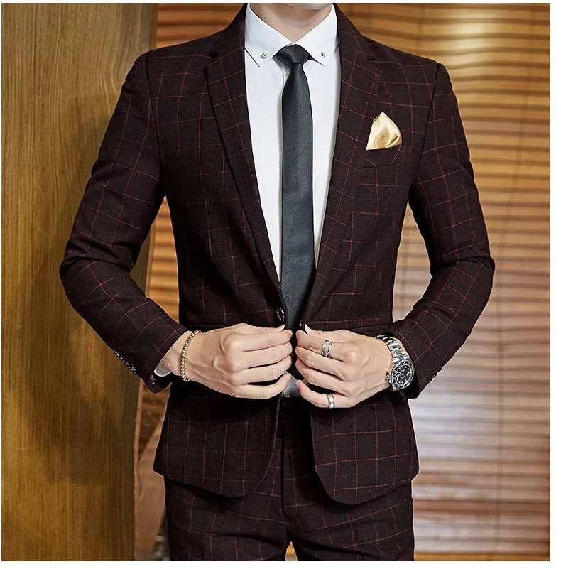 Men's Plaid Smart Casual Blazer Slim Fit Single Button Suit Jacket for Wedding & Business