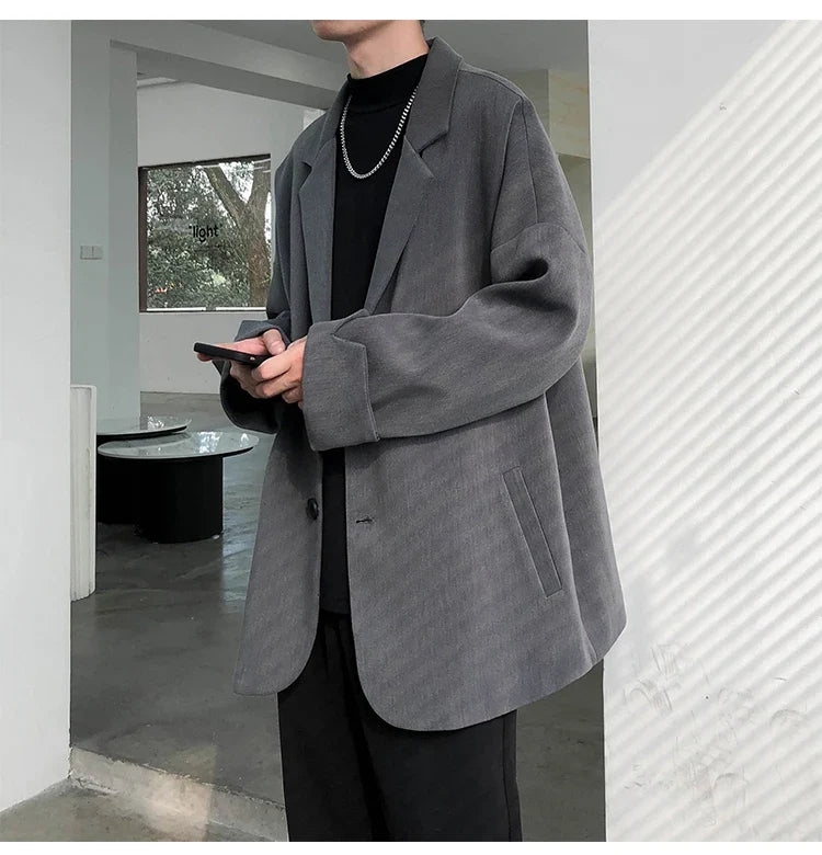 British-style Blazers Men Leisure Trendy Loose Suit Jackets Male Retro Daily Ins Streetwear All-match Simple Korean Suit-tops