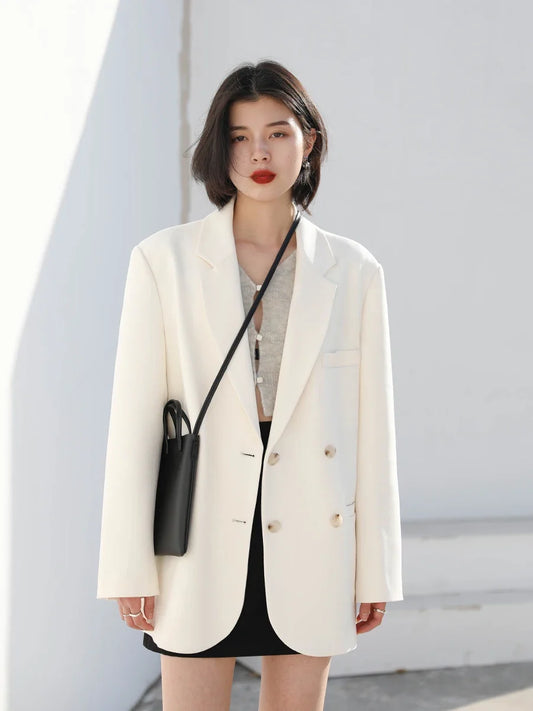 2026 Fashion Women's Blazer Office Lady Long Sleeve Double-breasted Mid-length Casual Coat Ladies Outerwear Stylish Top