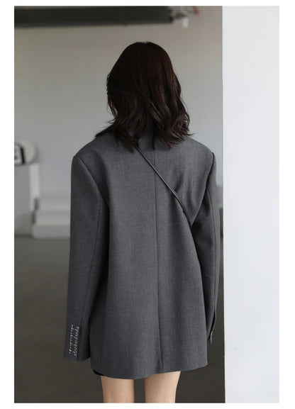 Women Office Lady Blazer Cuff Embroidery Wide Shoulder Twill Suit Women's Autumn Ladies Outerwear  Stylish Tops