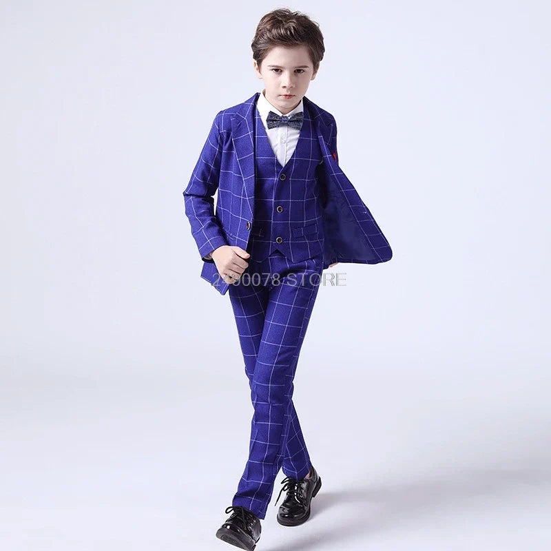 Flower Boys Wedding Suit Children Formal Tuxedo Blazer Vest pants Tie 4Pcs Clothing Set Kids Performance Party Dress Costume