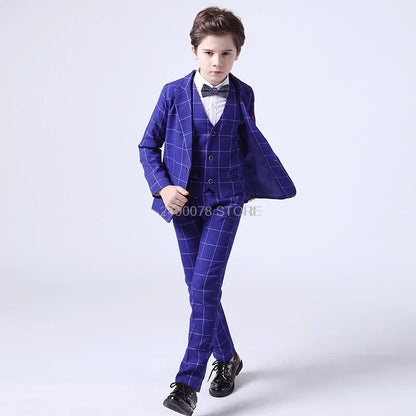 Flower Boys Wedding Suit Children Formal Tuxedo Blazer Vest pants Tie 4Pcs Clothing Set Kids Performance Party Dress Costume