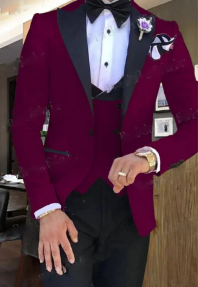 Tailor Made Slim Fit Groom Tuxedos Men Wedding Suits Terno Masculino (Jacket+Pant+Vest) Mens's 3 Pieces Suits For Men