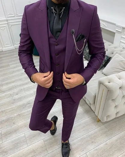 Slim Fit Men's Suits Costume Homme Wedding Tuxedo Prom Terno Masculino Blazer Groom Wear 3 Pieces Jacket+Pant+Vest