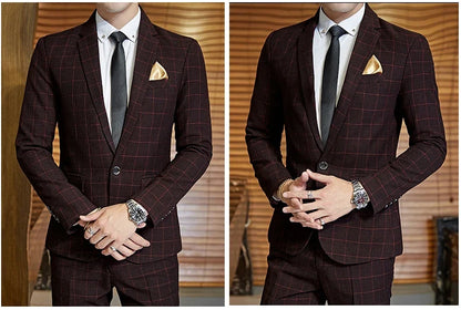 Men's Plaid Smart Casual Blazer Slim Fit Single Button Suit Jacket for Wedding & Business