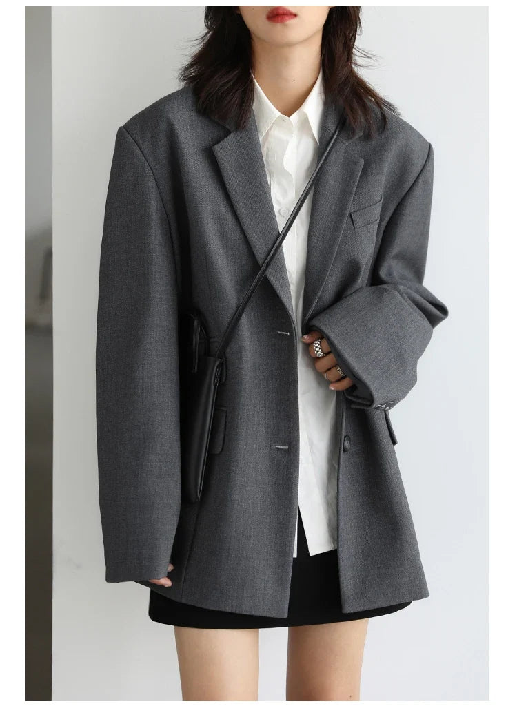 Women Office Lady Blazer Cuff Embroidery Wide Shoulder Twill Suit Women's Autumn Ladies Outerwear  Stylish Tops
