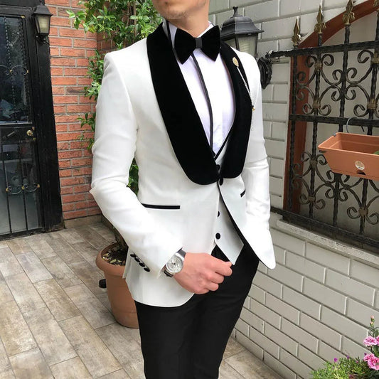 Black Lapel Suit for Men Custom Made Groom Custom 3 Piece Mens Suits (Jacket+Pant+Vest)
