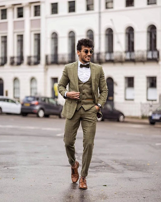 Costume Homme Men Plaid Tuxedos Tailor-Made 3 Pieces Double Breasted Slim Fit Blazer Jackets Formal Business Causal Prom