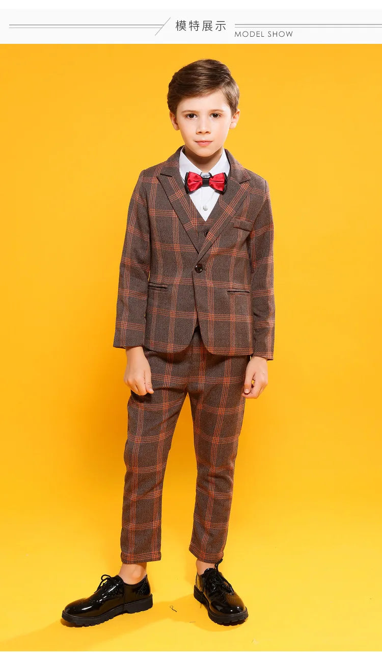 Boys Luxurious 4Pieces/Set Jacket Vest Pants Bowtie  Wedding Suit Kids Formal Birthday Dress Children dance show Party Costume