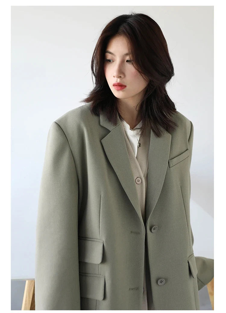 Women Office Lady Blazer Cuff Embroidery Wide Shoulder Twill Suit Women's Autumn Ladies Outerwear  Stylish Tops