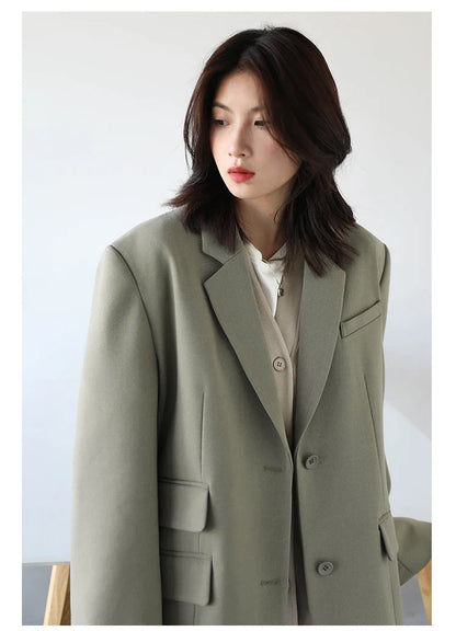 Women Office Lady Blazer Cuff Embroidery Wide Shoulder Twill Suit Women's Autumn Ladies Outerwear  Stylish Tops