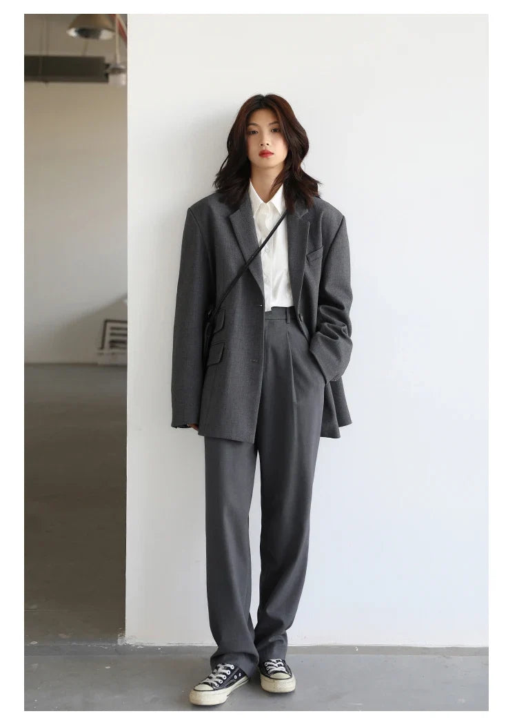Women Office Lady Blazer Cuff Embroidery Wide Shoulder Twill Suit Women's Autumn Ladies Outerwear  Stylish Tops