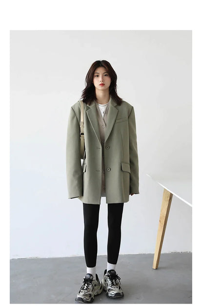 Women Office Lady Blazer Cuff Embroidery Wide Shoulder Twill Suit Women's Autumn Ladies Outerwear  Stylish Tops