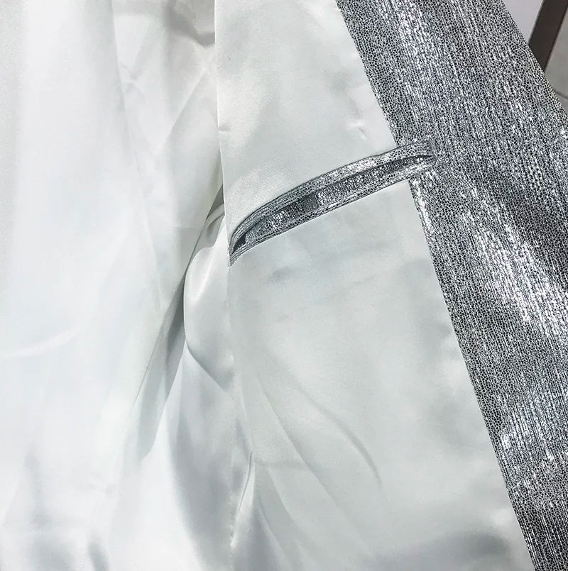 Bar Nightclub Shinny Silver Blue Green Blazer For Male Singer Host Stage Performance Costume Thin Style Slim One Button Coat