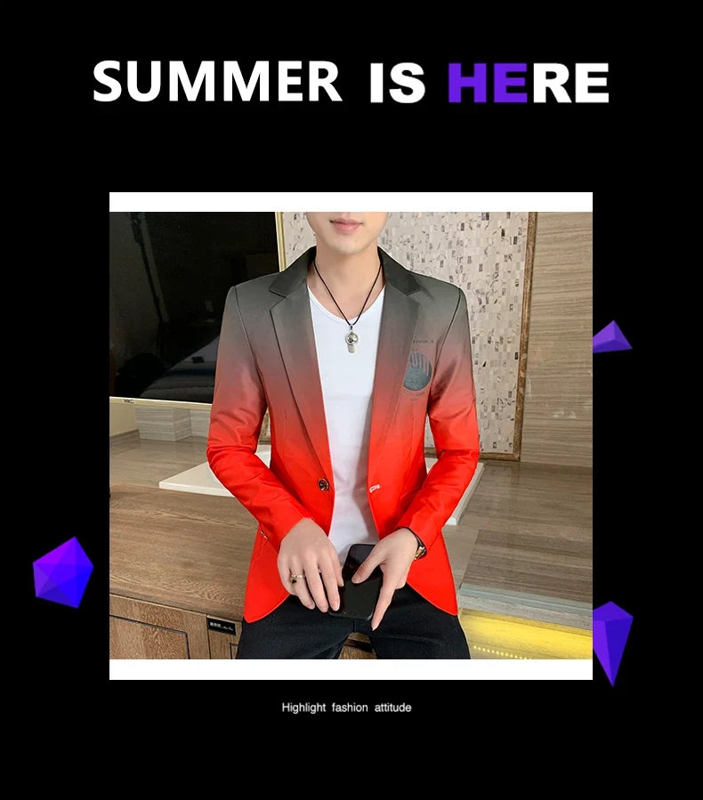 Men's Suit Jacket Gradient Blazer Male Gothic Coat New Masculino Korean Slim Casual Men's Dress Jacket Coat Luxury Suit for Men